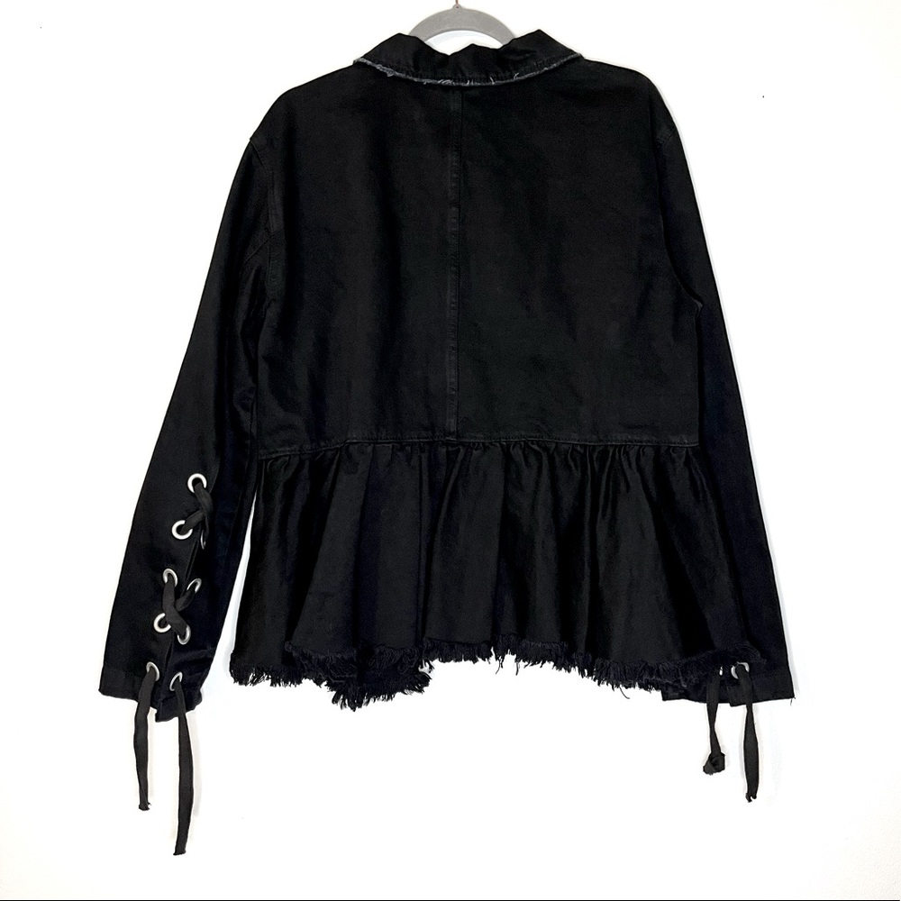 Free People Black Raw-Edge Denim Jacket with Side Tie Details NWT - Picture 14 of 16